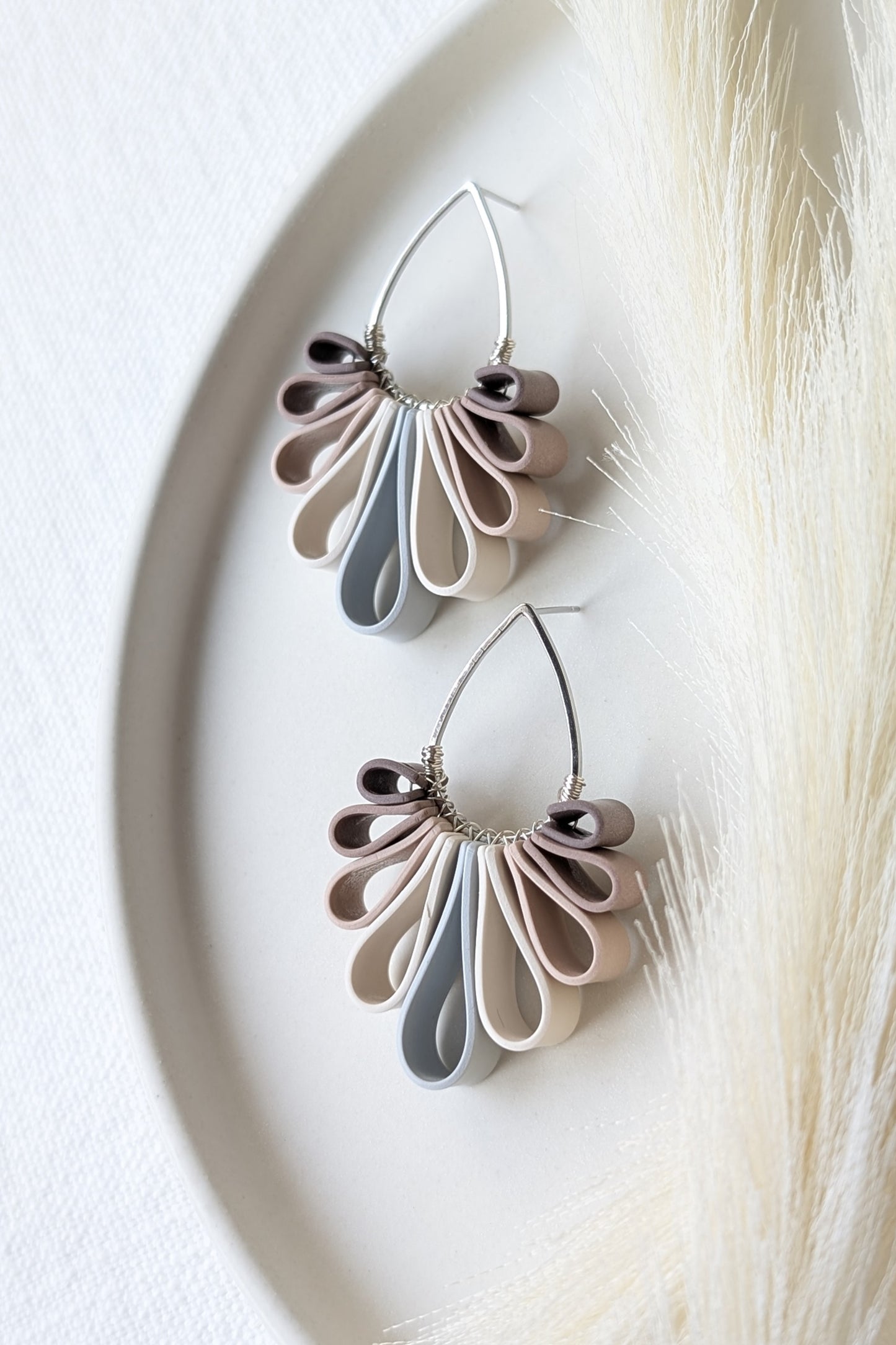 Statement Studs #1 - Ribbon Collection - Neutral Floral Palette #1 - SILVER
