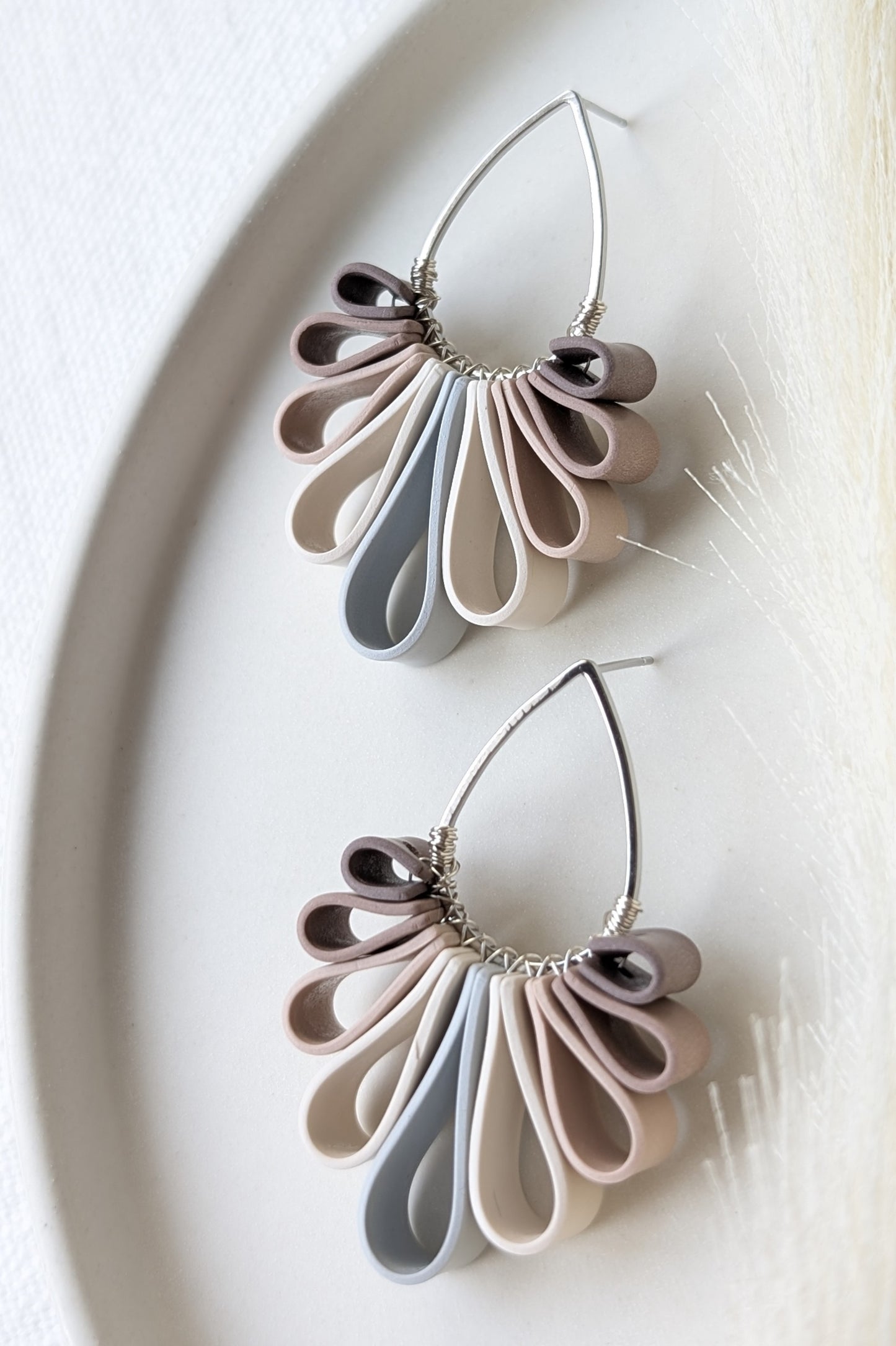 Statement Studs #1 - Ribbon Collection - Neutral Floral Palette #1 - SILVER