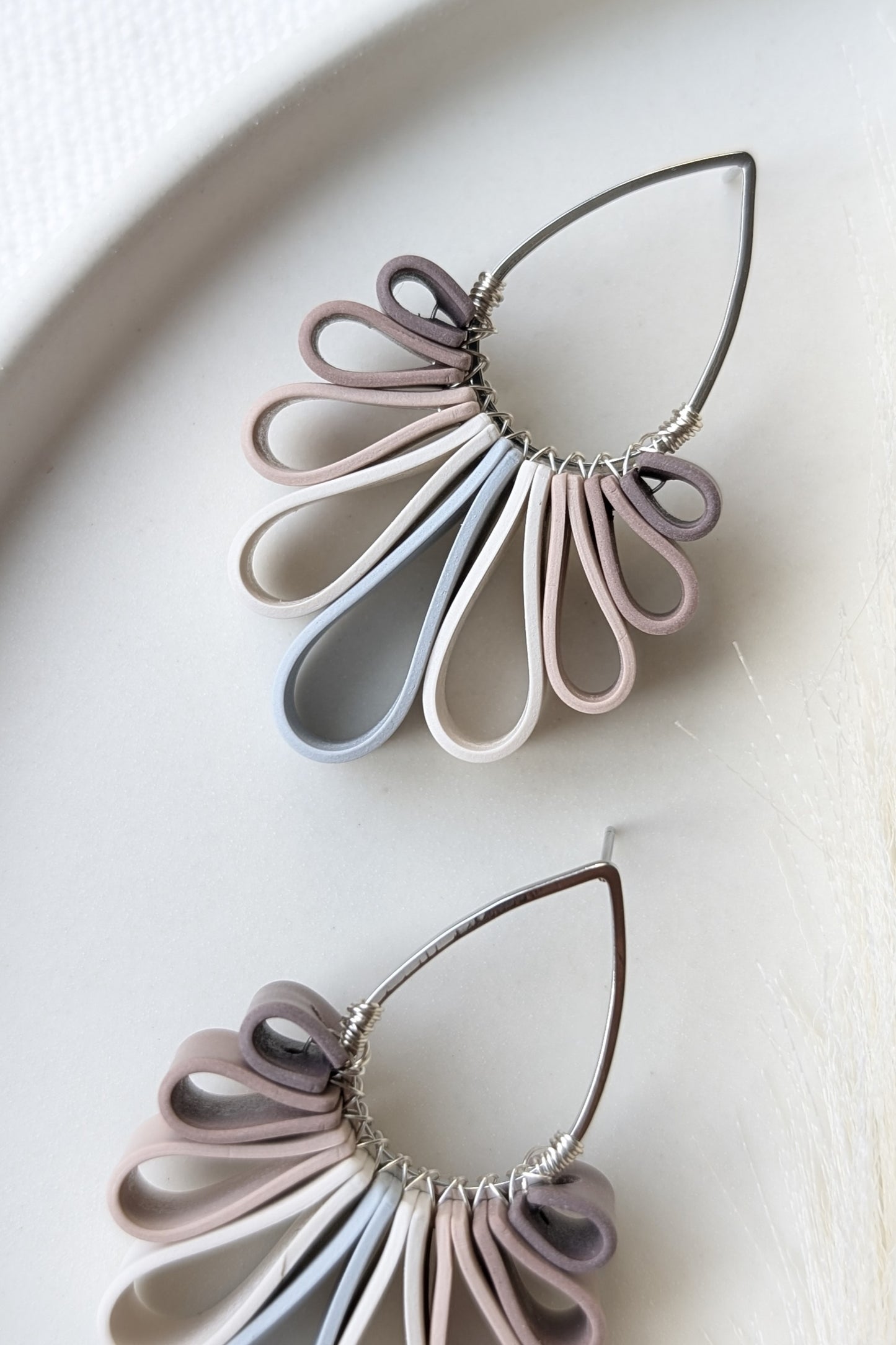 Statement Studs #1 - Ribbon Collection - Neutral Floral Palette #1 - SILVER