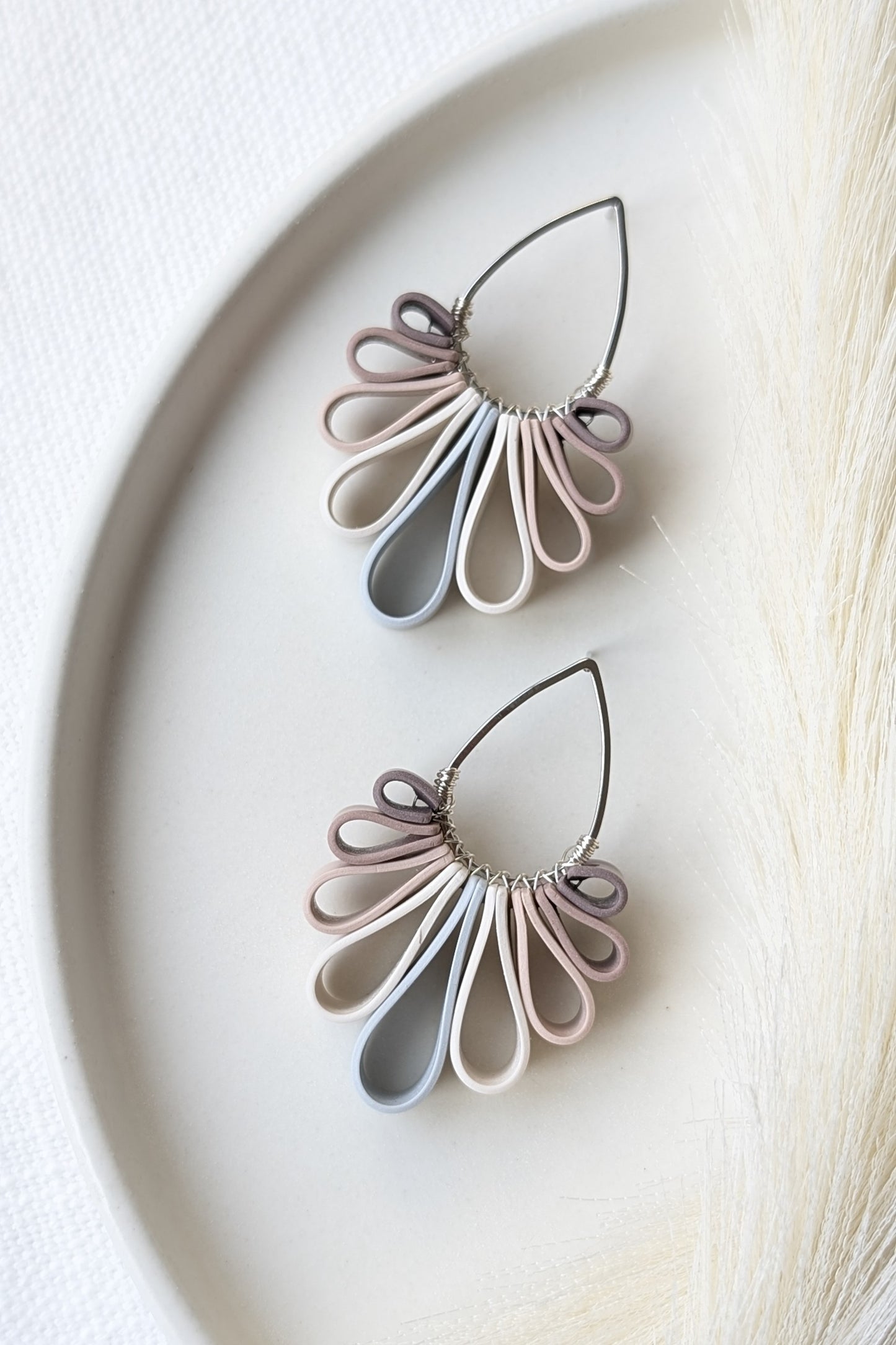 Statement Studs #1 - Ribbon Collection - Neutral Floral Palette #1 - SILVER