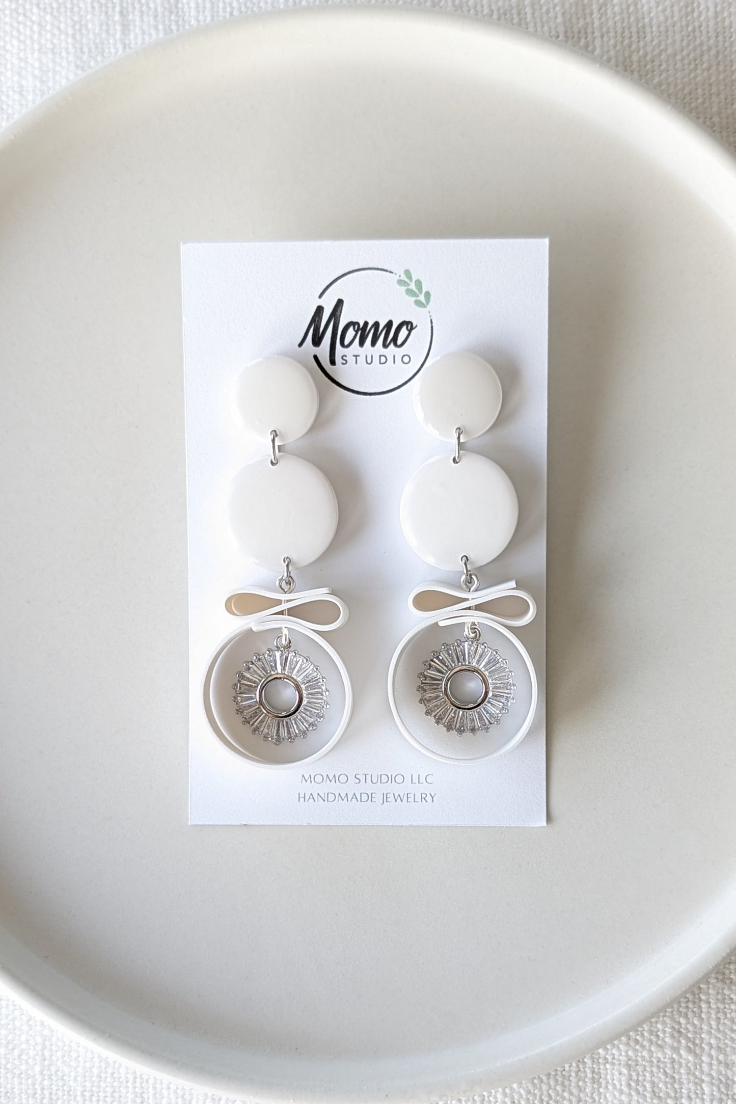 Dangle #7 - Ribbon Collection - WHITE + SILVER