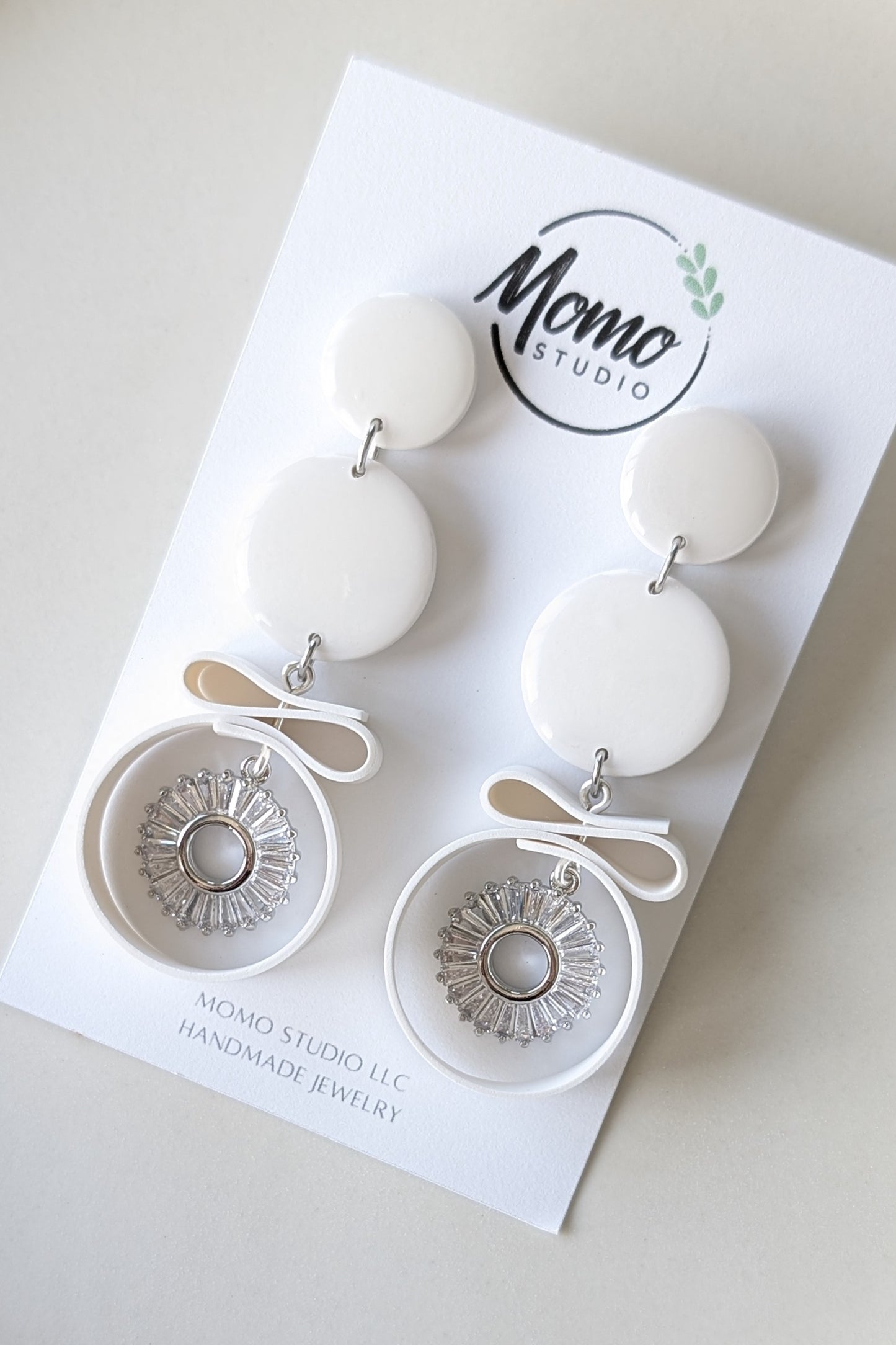 Dangle #7 - Ribbon Collection - WHITE + SILVER