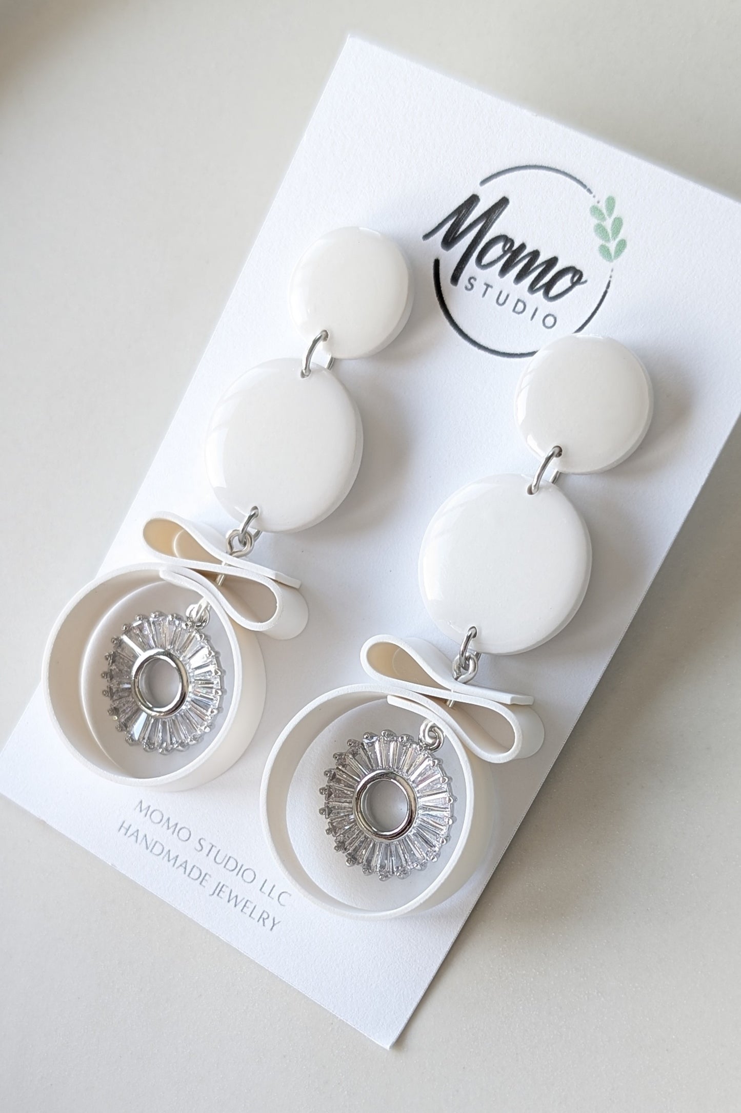 Dangle #7 - Ribbon Collection - WHITE + SILVER