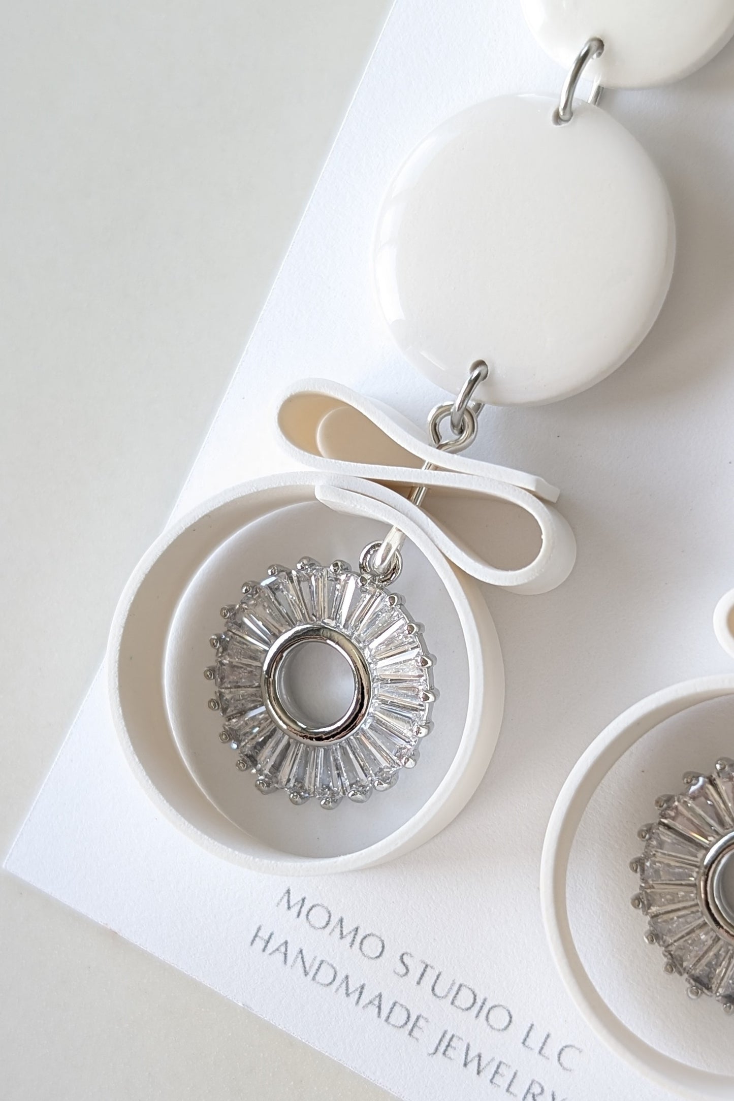 Dangle #7 - Ribbon Collection - WHITE + SILVER