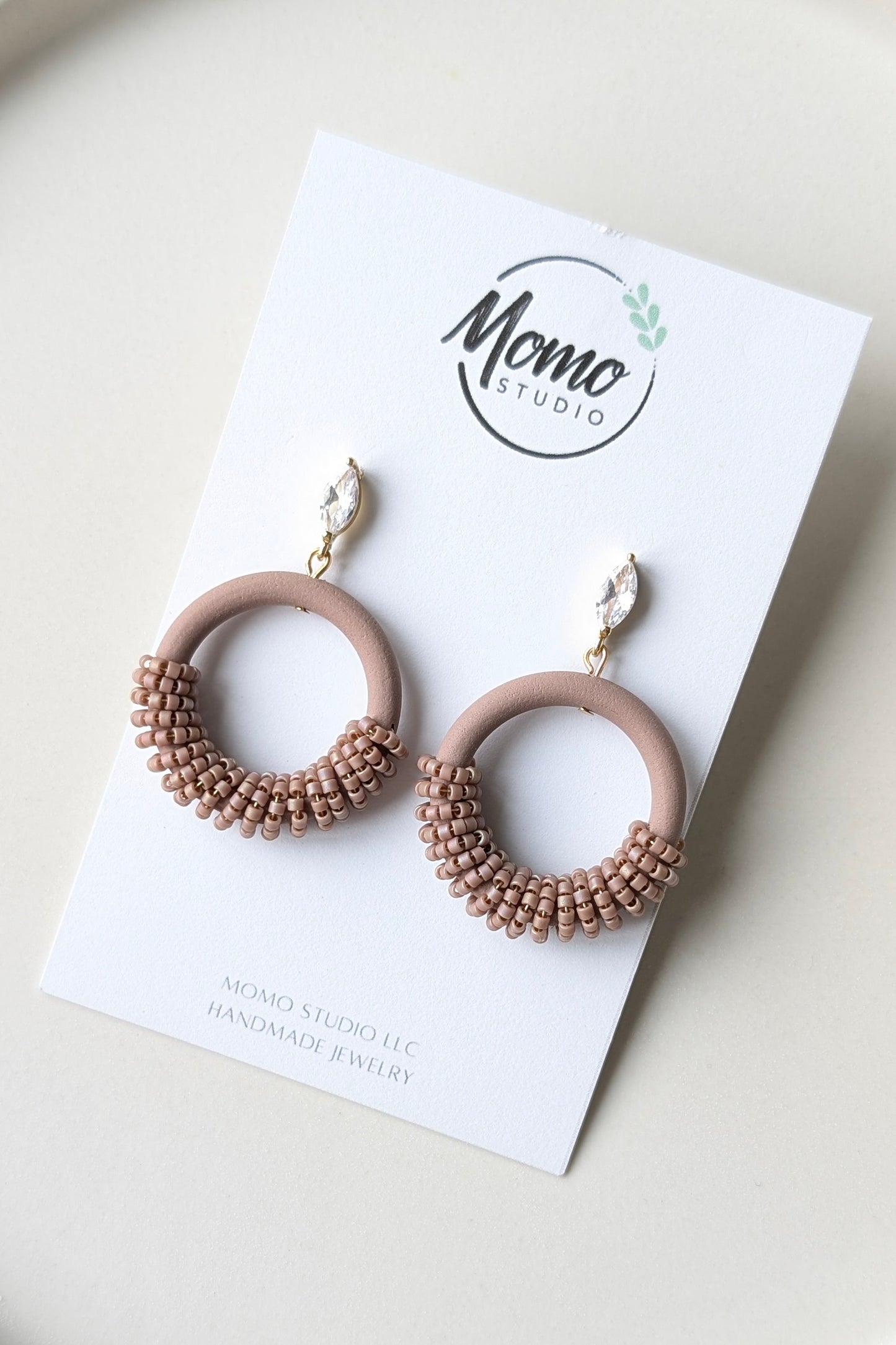 Beaded Hoops - Extruded Clay Collection - Neutral Floral Palette #1 EXTENDED - Clam Shell (GOLD)