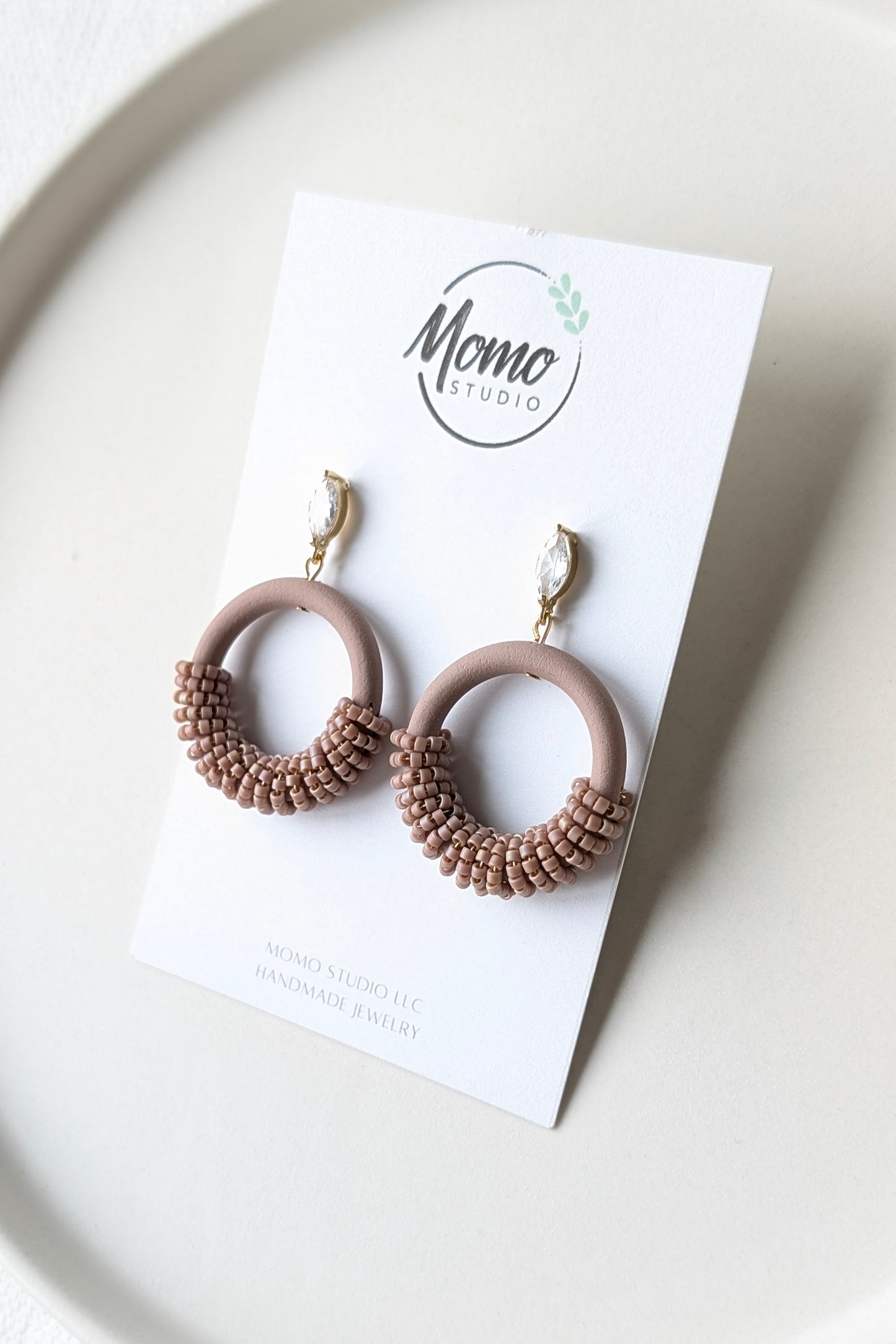 Beaded Hoops - Extruded Clay Collection - Neutral Floral Palette #1 EXTENDED - Clam Shell (GOLD)