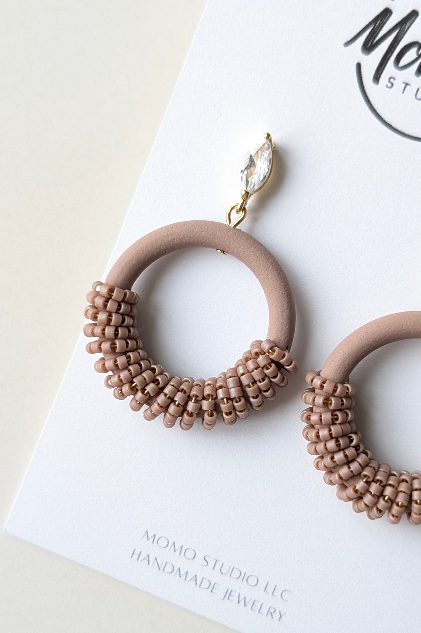 Beaded Hoops - Extruded Clay Collection - Neutral Floral Palette #1 EXTENDED - Clam Shell (GOLD)