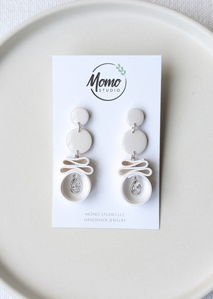 Dangle #6 - Ribbon Collection - WHITE + SILVER