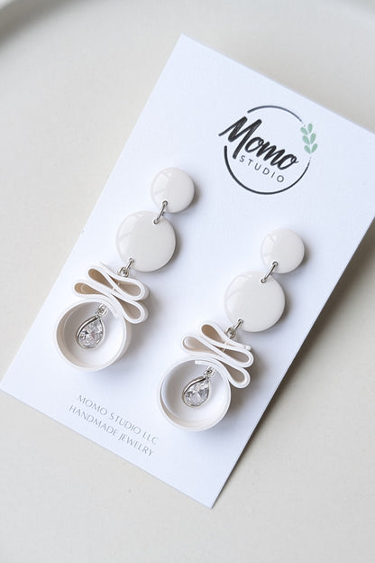 Dangle #6 - Ribbon Collection - WHITE + SILVER