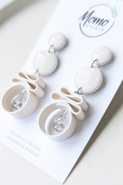 Dangle #6 - Ribbon Collection - WHITE + SILVER