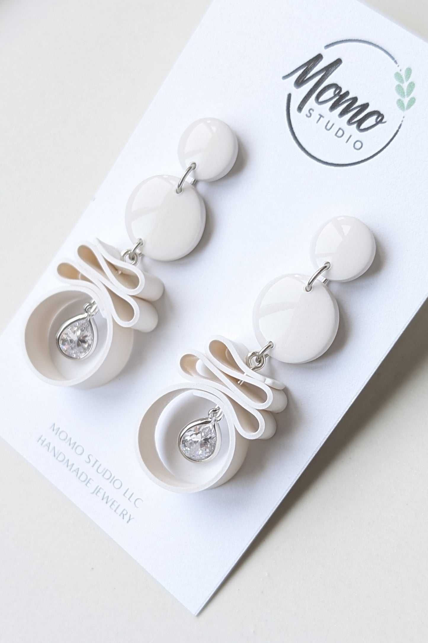 Dangle #6 - Ribbon Collection - WHITE + SILVER