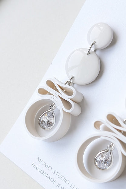 Dangle #6 - Ribbon Collection - WHITE + SILVER