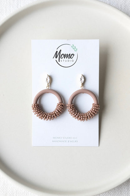 Beaded Hoops - Extruded Clay Collection - Neutral Floral Palette #1 EXTENDED - Clam Shell (GOLD)