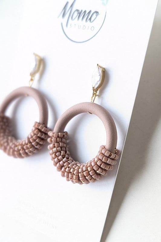 Beaded Hoops - Extruded Clay Collection - Neutral Floral Palette #1 EXTENDED - Clam Shell (GOLD)