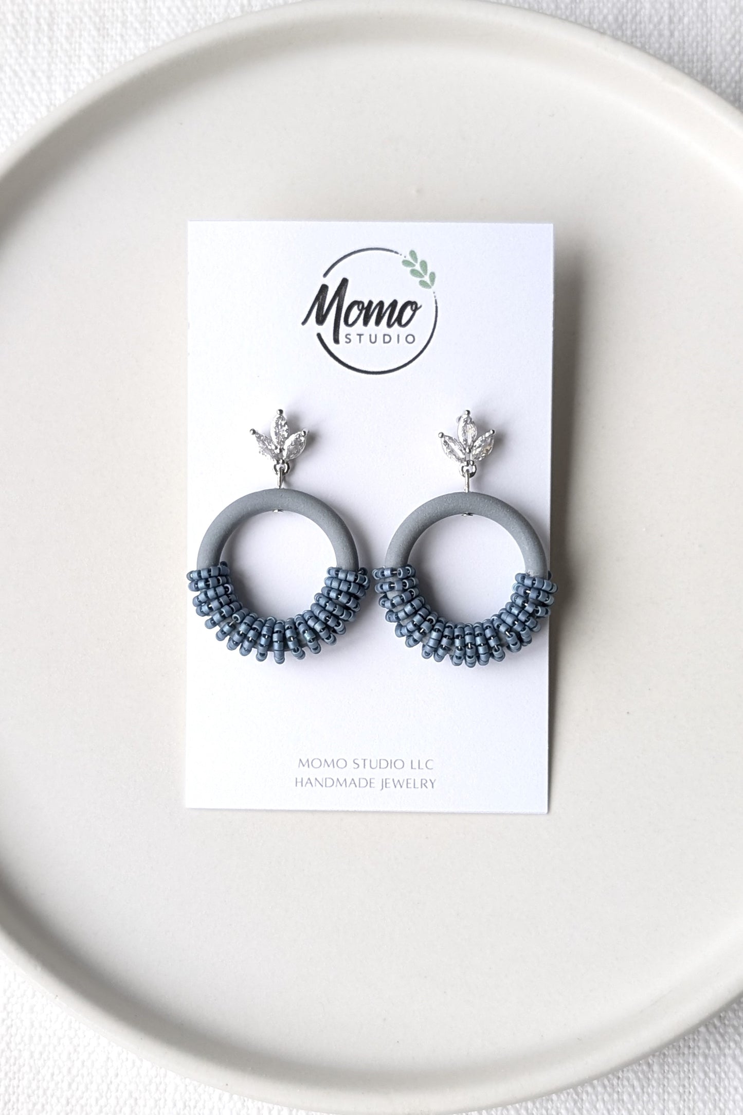 Beaded Hoops - Extruded Clay Collection - Neutral Floral Palette #1 EXTENDED - Dark Tiara (SILVER)