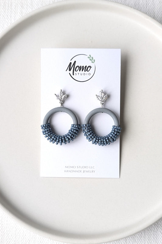 Beaded Hoops - Extruded Clay Collection - Neutral Floral Palette #1 EXTENDED - Dark Tiara (SILVER)