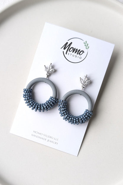 Beaded Hoops - Extruded Clay Collection - Neutral Floral Palette #1 EXTENDED - Dark Tiara (SILVER)