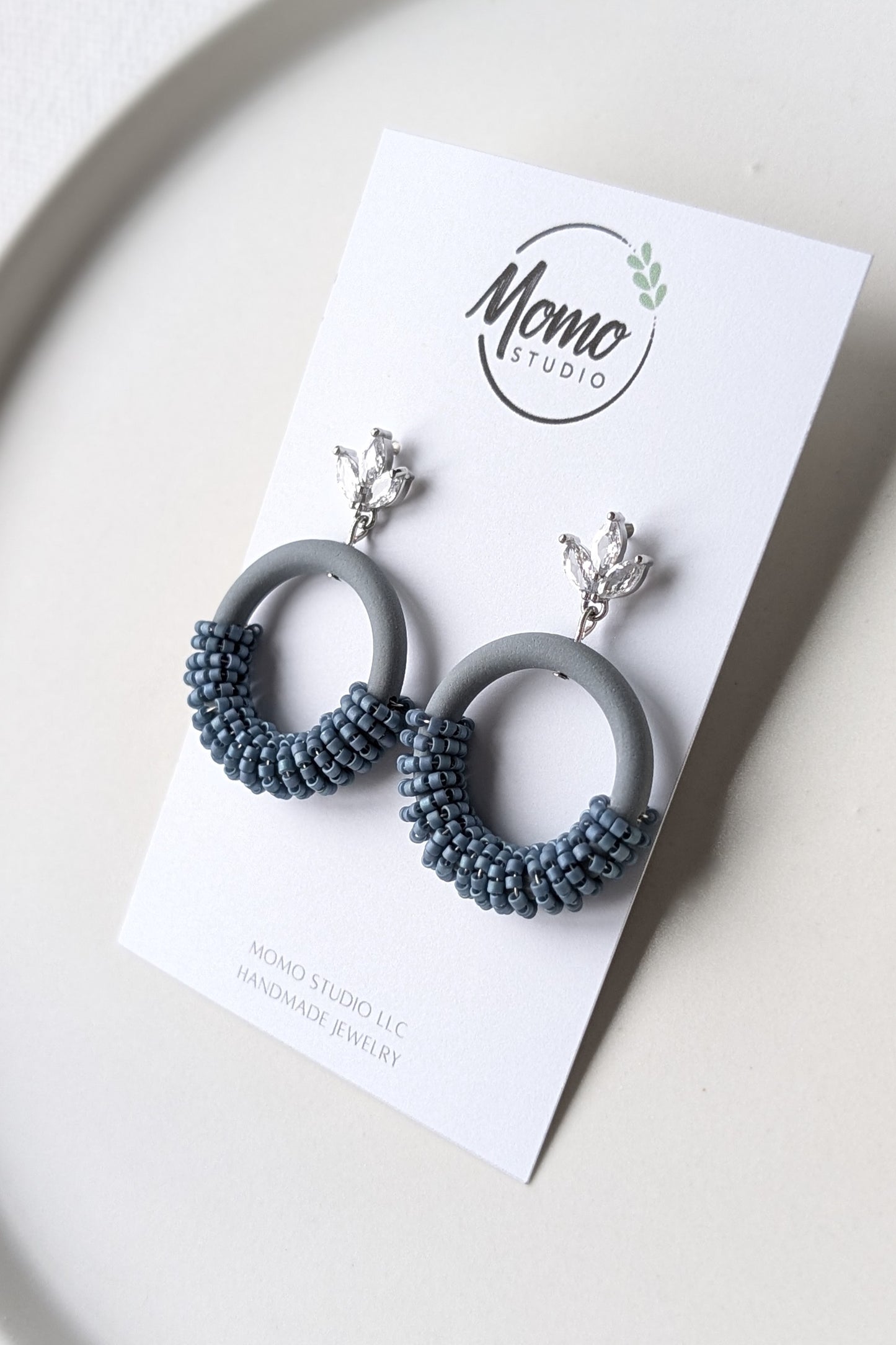 Beaded Hoops - Extruded Clay Collection - Neutral Floral Palette #1 EXTENDED - Dark Tiara (SILVER)
