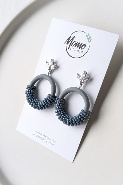 Beaded Hoops - Extruded Clay Collection - Neutral Floral Palette #1 EXTENDED - Dark Tiara (SILVER)