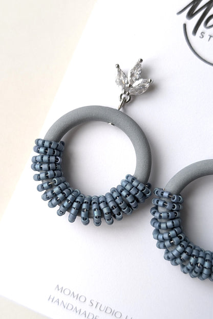 Beaded Hoops - Extruded Clay Collection - Neutral Floral Palette #1 EXTENDED - Dark Tiara (SILVER)