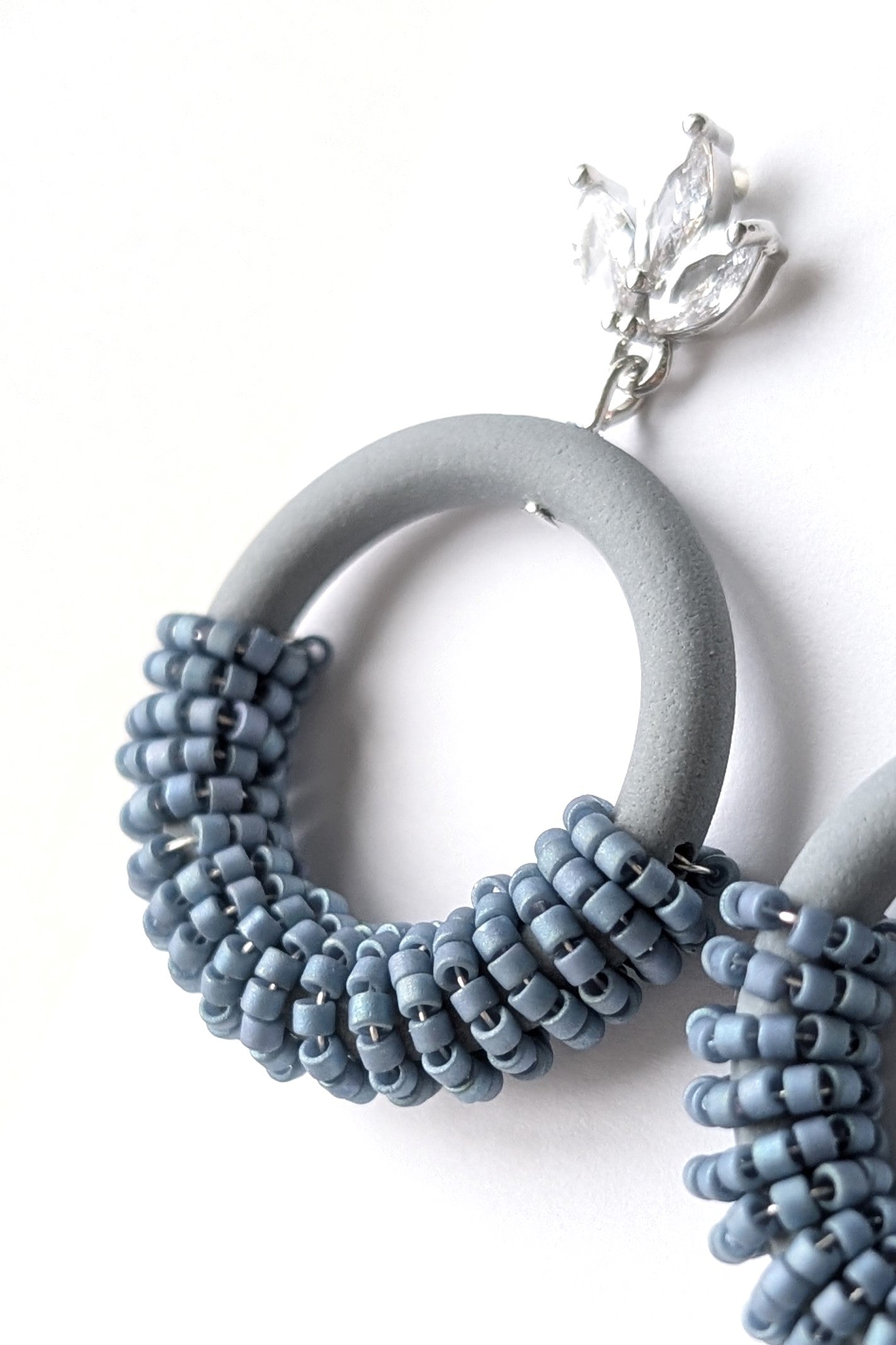 Beaded Hoops - Extruded Clay Collection - Neutral Floral Palette #1 EXTENDED - Dark Tiara (SILVER)