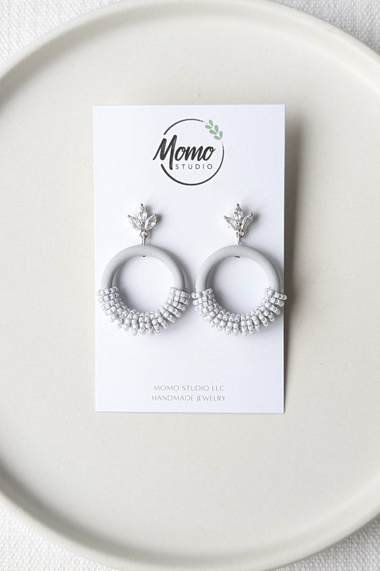 Beaded Hoops - Extruded Clay Collection - Neutral Floral Palette #1 EXTENDED - Tiara (SILVER)