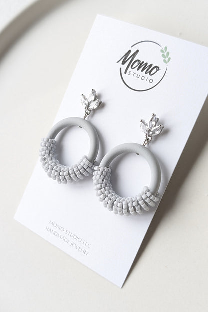 Beaded Hoops - Extruded Clay Collection - Neutral Floral Palette #1 EXTENDED - Tiara (SILVER)