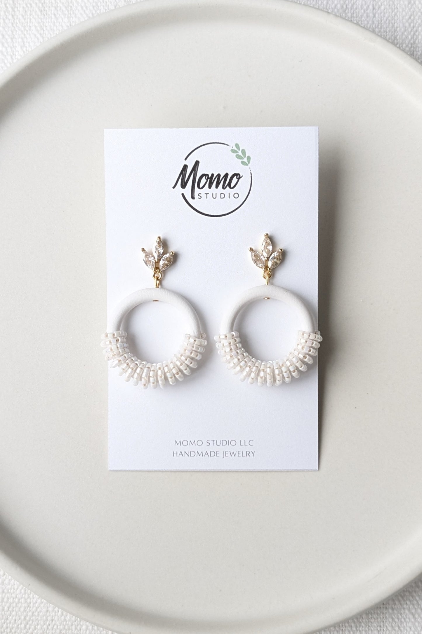 Beaded Hoops - Extruded Clay Collection - Neutral Floral Palette #1 EXTENDED - White (GOLD)
