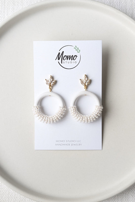 Beaded Hoops - Extruded Clay Collection - Neutral Floral Palette #1 EXTENDED - White (GOLD)