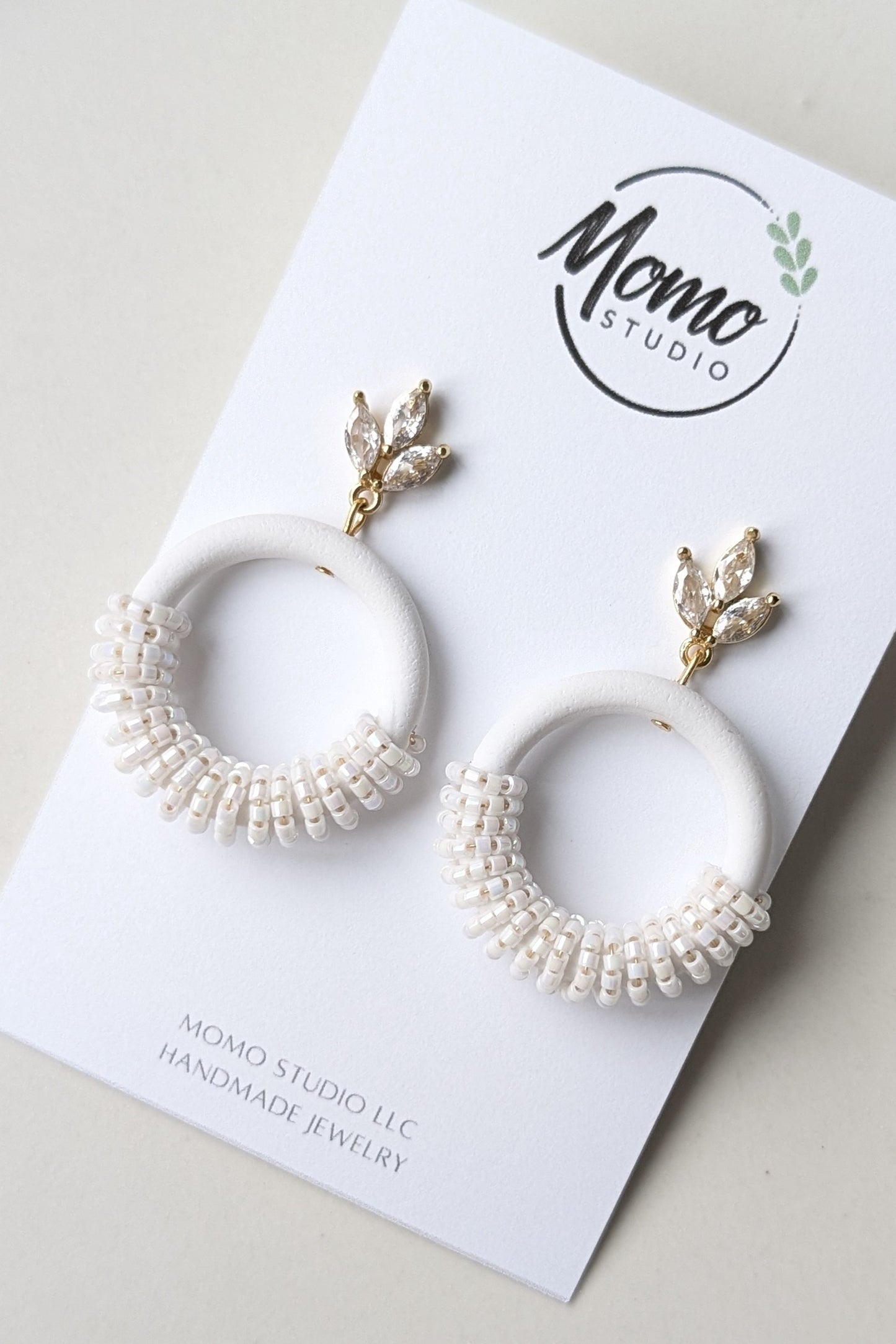 Beaded Hoops - Extruded Clay Collection - Neutral Floral Palette #1 EXTENDED - White (GOLD)