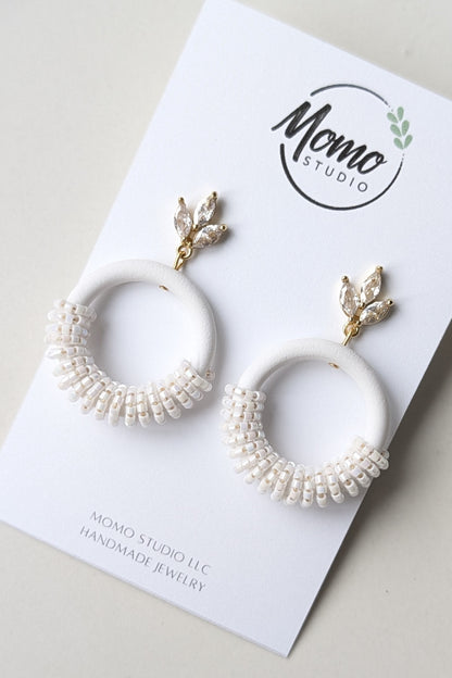 Beaded Hoops - Extruded Clay Collection - Neutral Floral Palette #1 EXTENDED - White (GOLD)