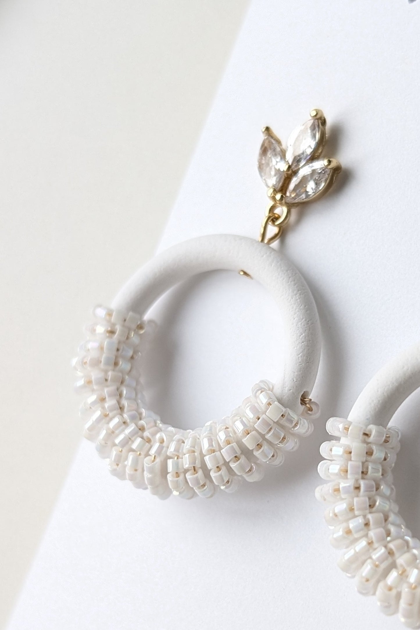 Beaded Hoops - Extruded Clay Collection - Neutral Floral Palette #1 EXTENDED - White (GOLD)