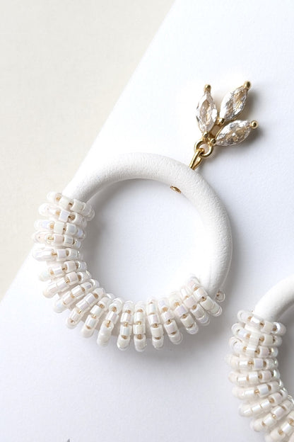 Beaded Hoops - Extruded Clay Collection - Neutral Floral Palette #1 EXTENDED - White (GOLD)