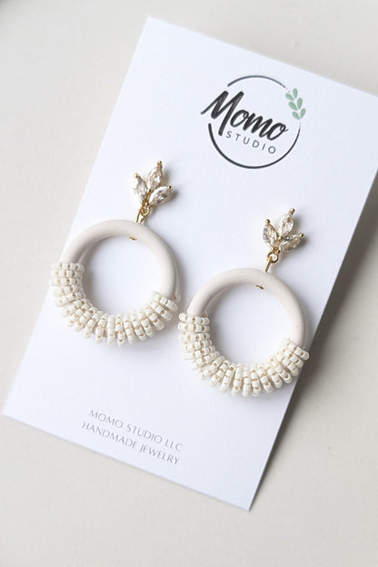 Beaded Hoops - Extruded Clay Collection - Neutral Floral Palette #1 EXTENDED - Cararra (GOLD)