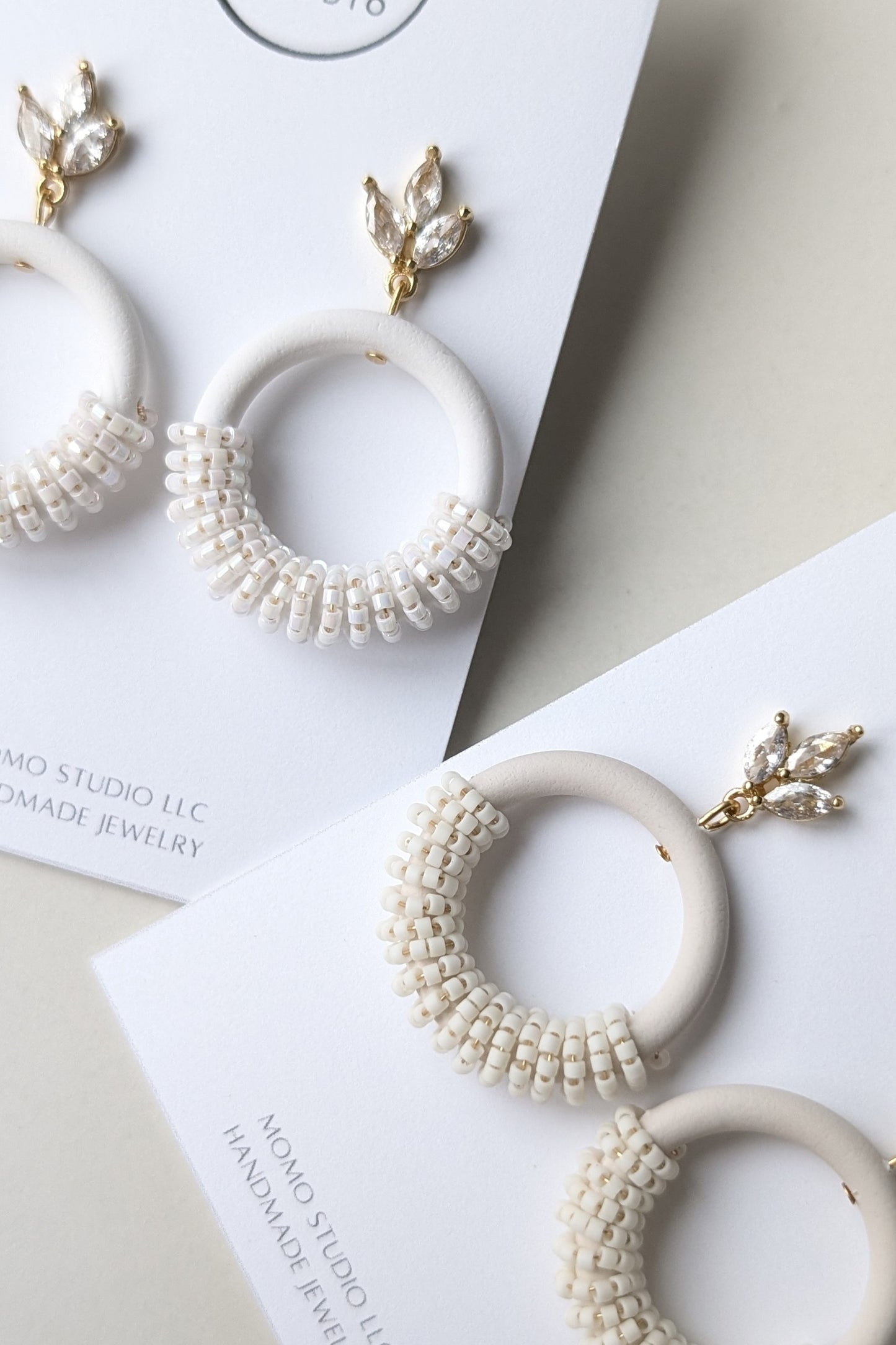 Beaded Hoops - Extruded Clay Collection - Neutral Floral Palette #1 EXTENDED - Cararra (GOLD)