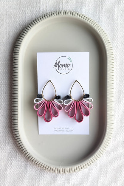 Statement Studs - Ribbon Collection - PINK+BLACK+WHITE