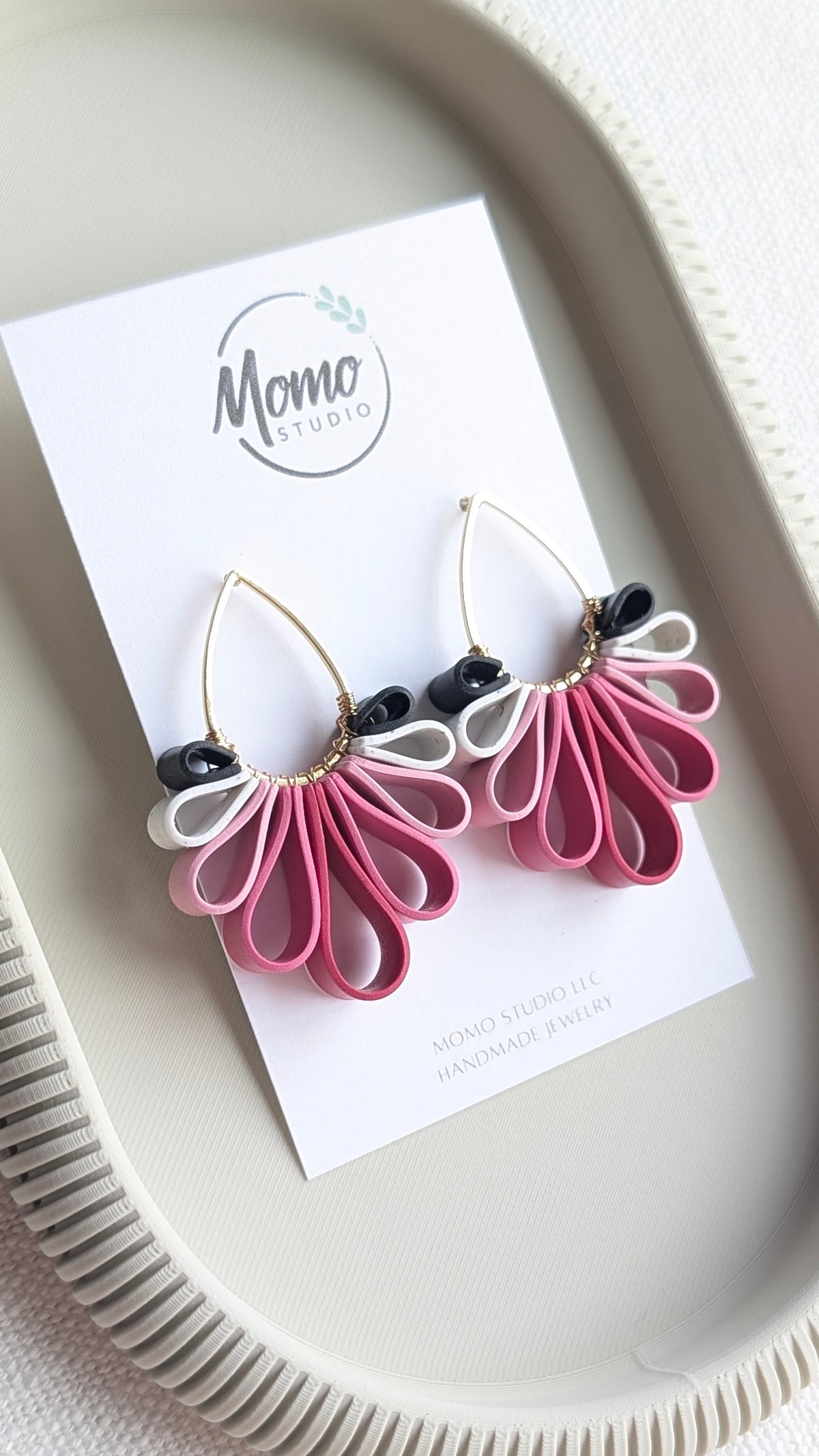 Statement Studs - Ribbon Collection - PINK+BLACK+WHITE