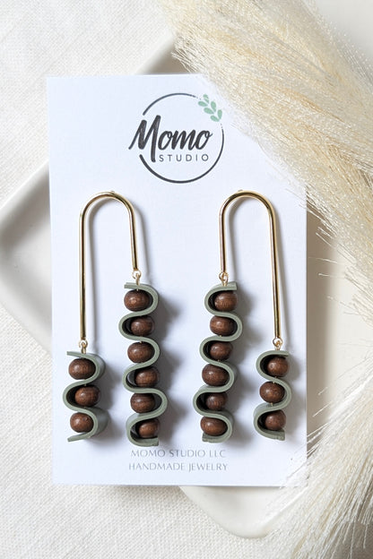 DANGLES - Ribbon Collection + Wooden Beads - Sage