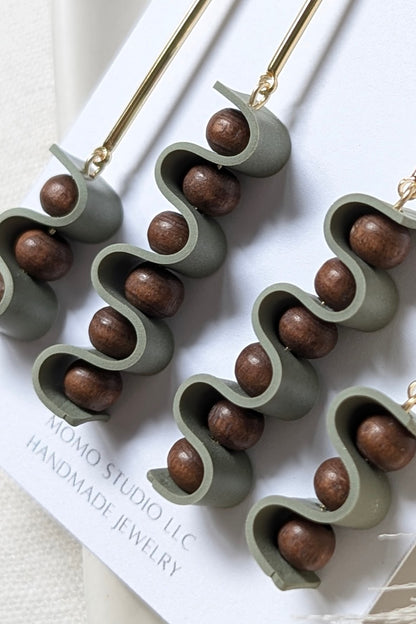 DANGLES - Ribbon Collection + Wooden Beads - Sage