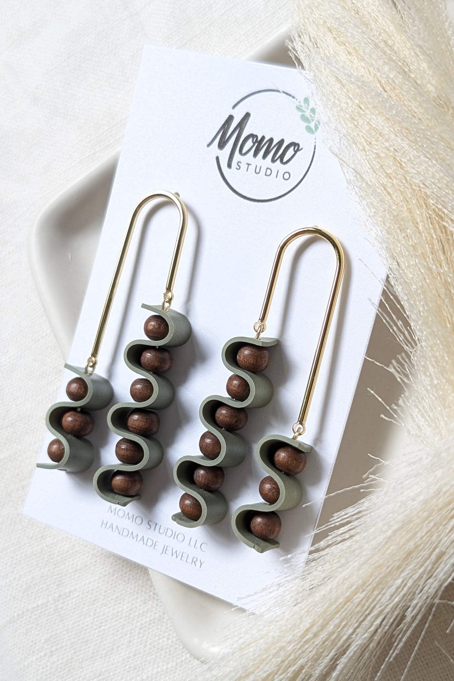 DANGLES - Ribbon Collection + Wooden Beads - Sage