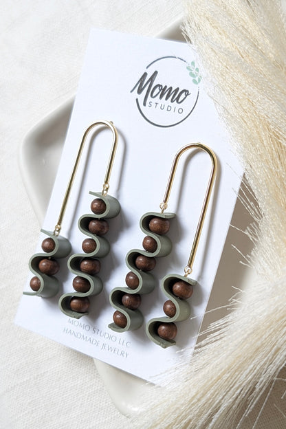 DANGLES - Ribbon Collection + Wooden Beads - Sage