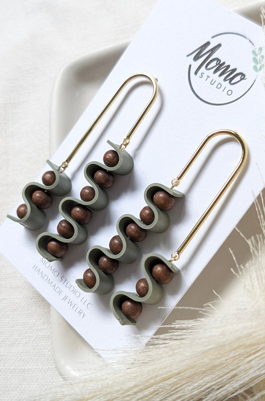 DANGLES - Ribbon Collection + Wooden Beads - Sage